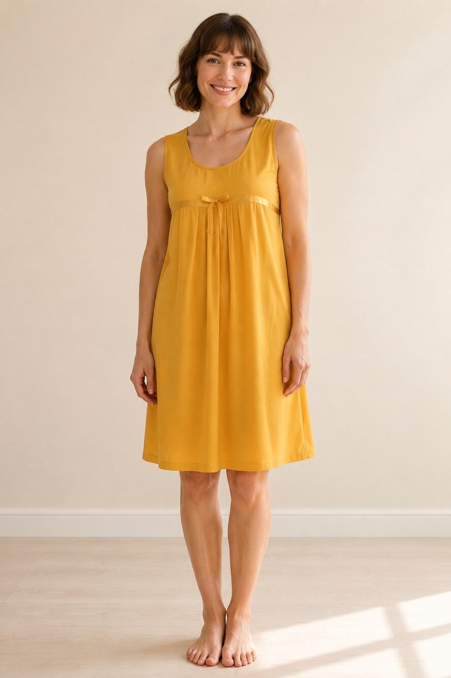 Vintage Lounge Craft Mustard Yellow Nylon Nightgown Babydoll Dress Large USA